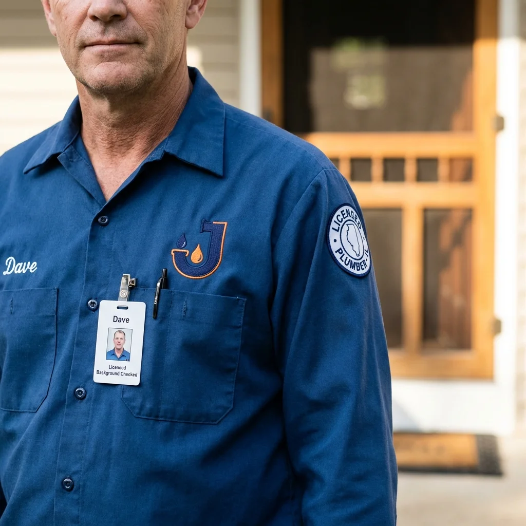 Licensed plumber showing ID badge in Las Cruces, NM