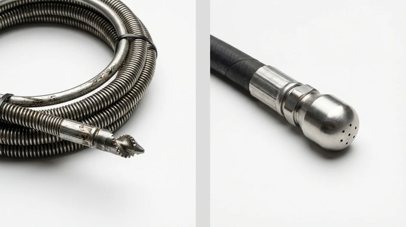 Drain snake cable and hydro jetting nozzle used for drain cleaning in Las Cruces, NM