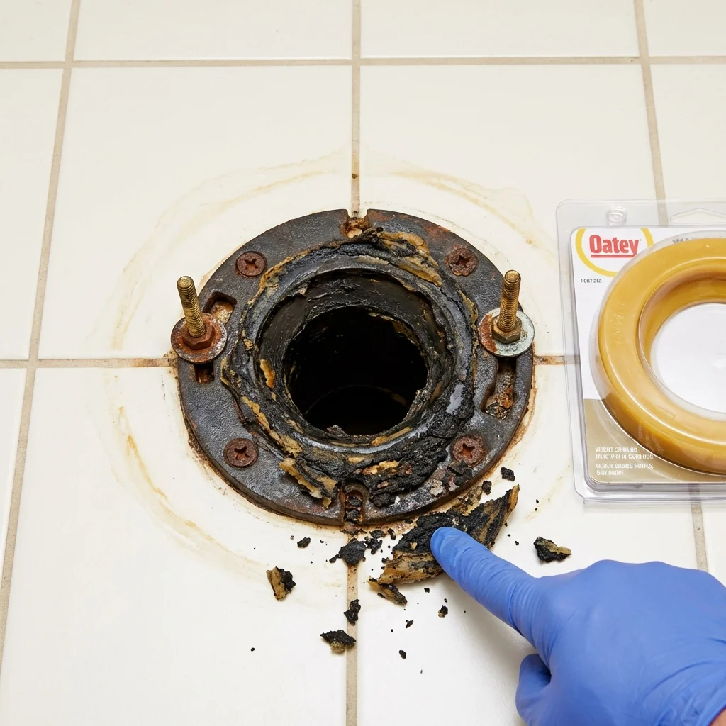 Failed wax ring showing water seepage at the base of a toilet in a Las Cruces, NM home